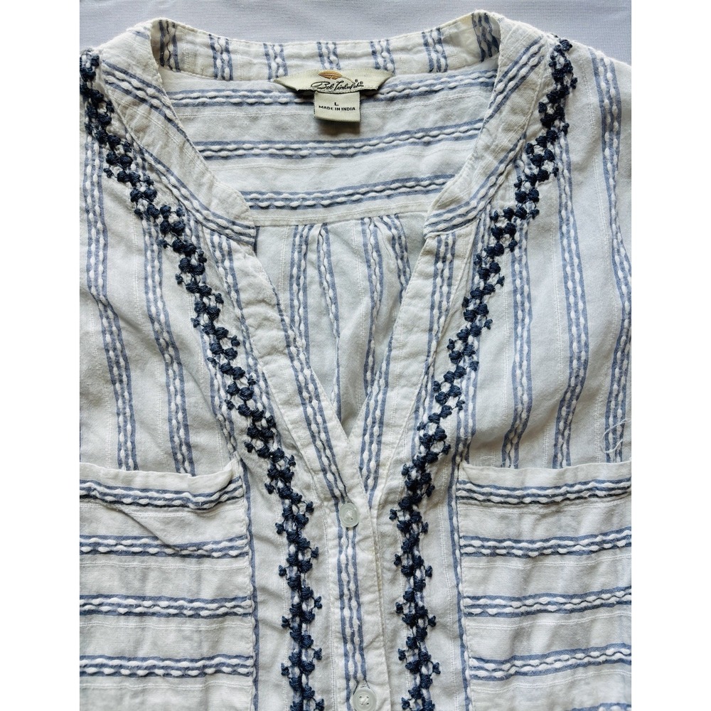 Bob Timberlake Shirt Size Large L White Blue Embroidered Button-Up‎ Stripes